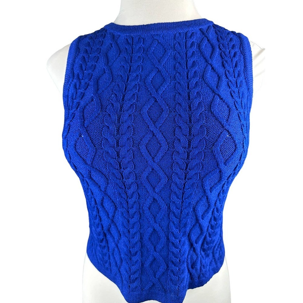 St. John Wool Blend Sleeveless Cable Knit Sweater Blue Women's P Petite H12105 - Picture 13 of 14